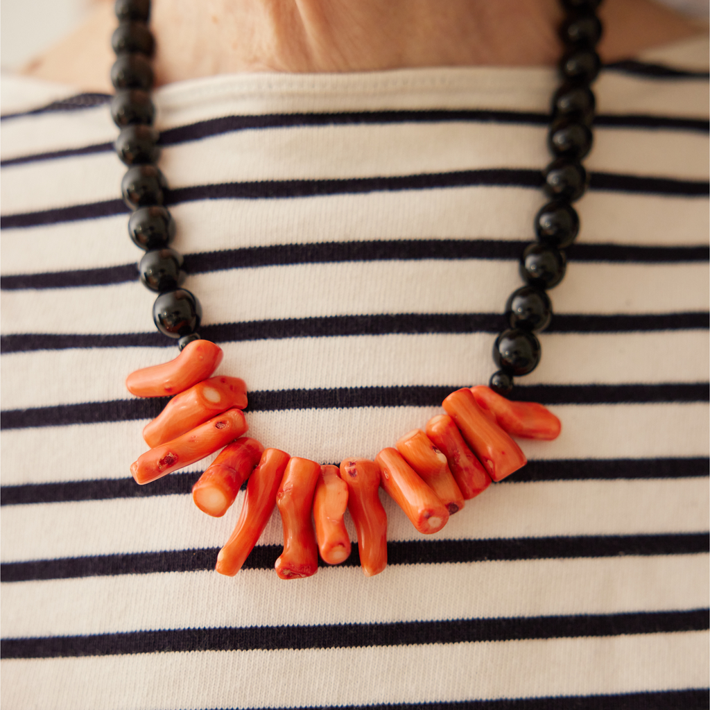 Onyx & Orange Coral Necklace