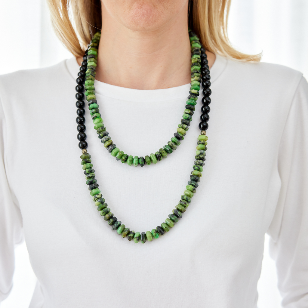 chyrsoprase and onyx necklace katie bartels