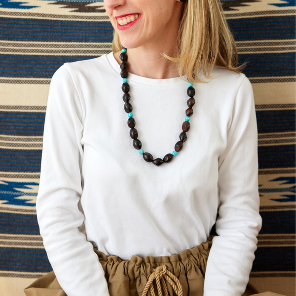 handmade wood and turquoise howlite necklace katie bartels