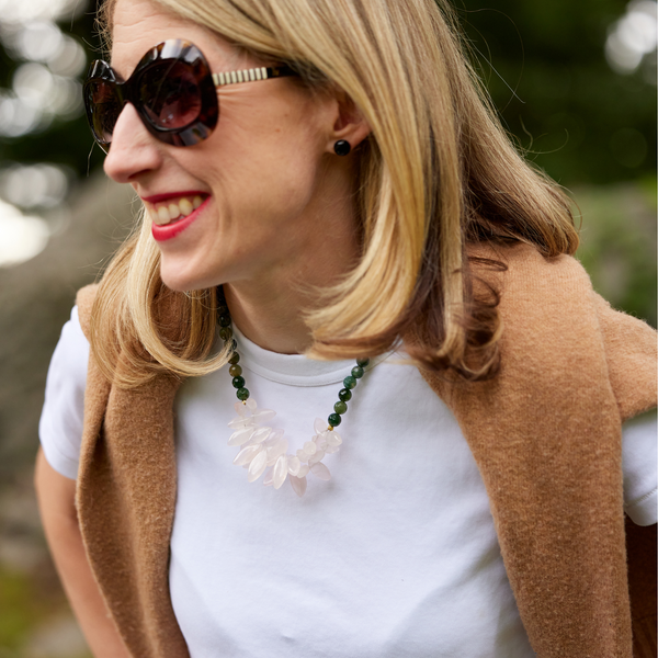 moss agate and rose quartz gemstone necklace katie bartels