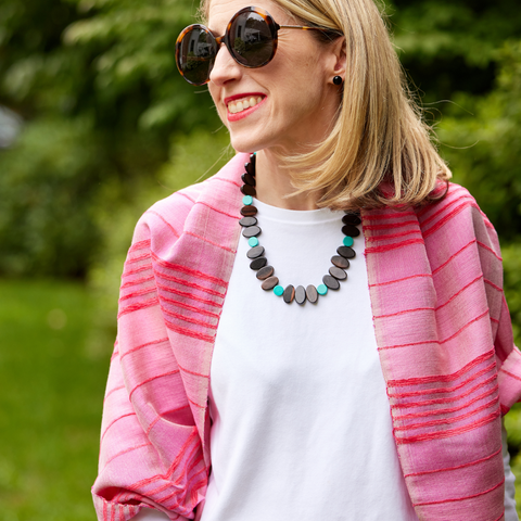 handmade oval wood and turquoise howlite necklace katie bartels