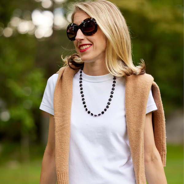 rose quartz and onyx gemstone necklace katie bartels