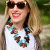 handmade turquoise howlite, wood, and amethyst necklace katie bartels