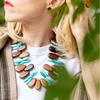 handmade turquoise howlite, wood, and amethyst necklace katie bartels