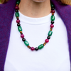 handmade magenta agate, green agate, black onyx, & tigerseye gemstone necklace katie bartels