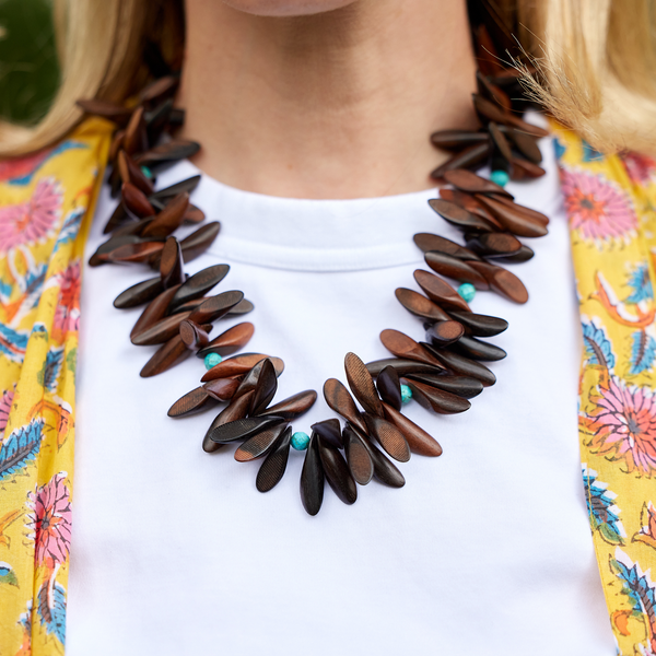 handmade wood and turquoise howlite necklace katie bartels